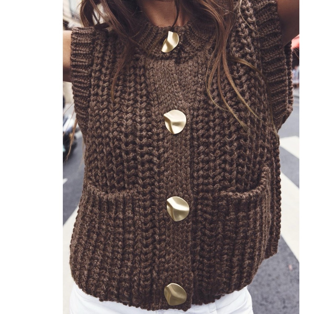 Zara Brown Cardigan with Chunky Knit Texture